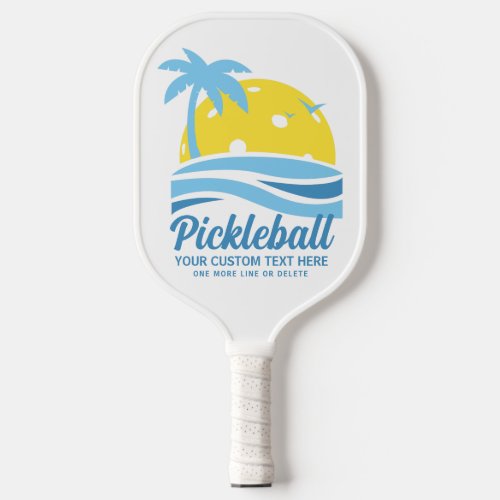 Tropical Pickleball Sun Palm Trees Add Custom Text Pickleball Paddle