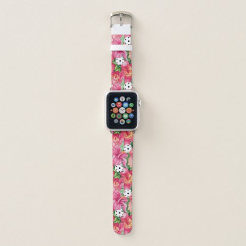 Tropical pickleball with hibiscus  Apple Watch Band