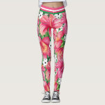 🌺🌴Tropical pickleball with hibiscus small print Leggings<br><div class="desc">Tropical pickleball pattern with green leaves and pink hibiscus flowers on dark green background. Small print
Happy wearing and best wishes for your future games!</div>