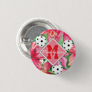 🌺🌴Tropical pickleball with hibiscus, with name Button