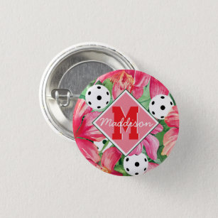 🌺🌴Tropical pickleball with hibiscus, with name Button