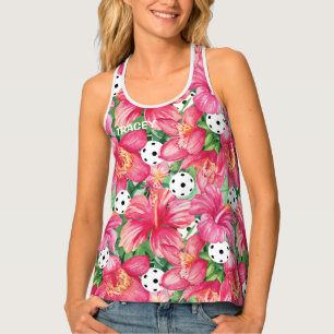 🌺🌴Tropical pickleball with hibiscus, with name Tank Top