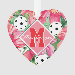 🌺🌴Tropical pickleball with hibiscus, with text Ornament