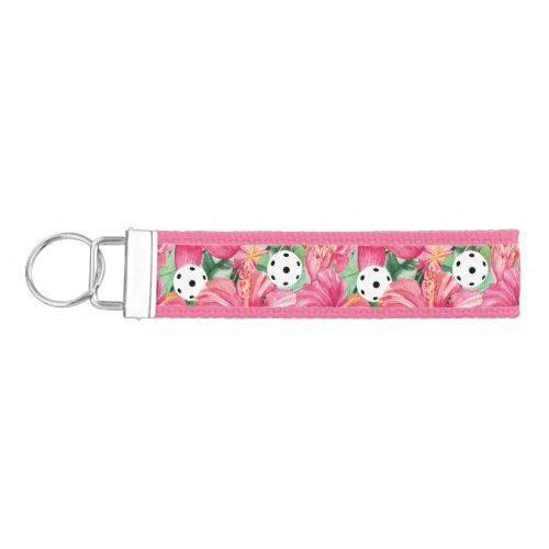 Tropical pickleball with hibiscus  Wrist Keychain