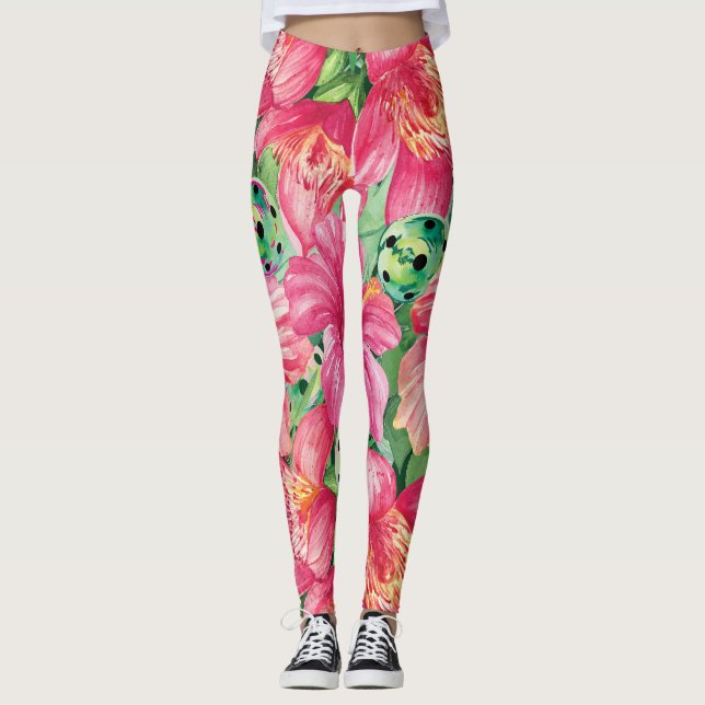 Tropical pickleball with hibiscus XXL print Leggin Leggings (Front)