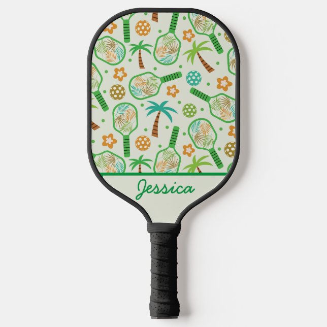 Tropical Pickleball  with Palm Trees Personalized  Pickleball Paddle (Front)