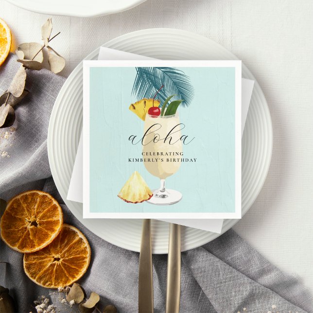 Tropical Pina Colada Aloha Cocktail Birthday Party Napkins (Creator Uploaded)