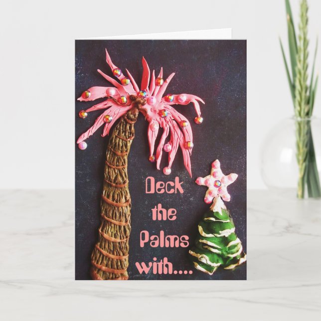 Tropical PINA COLADA CHRISTMAS w PINK BLING! Holiday Card (Front)