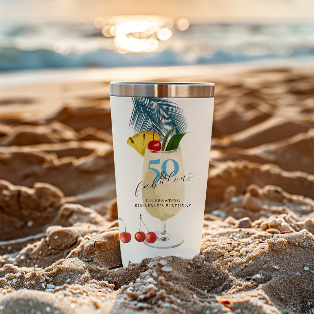 Tropical Pina Colada Cocktail 50th Birthday Insulated Tumbler (Creator Uploaded)