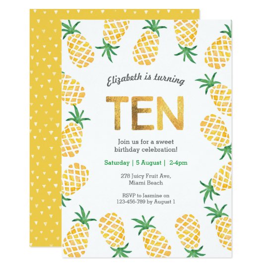 tropical pineapple 10th birthday invitation zazzle com