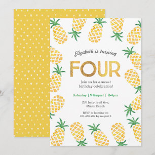 Tropical pineapple 4th Birthday Invitation