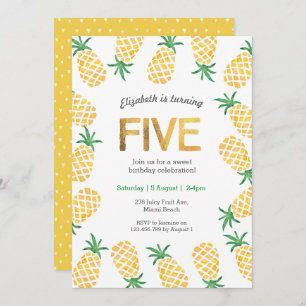 Tropical pineapple 5th Birthday Invitation