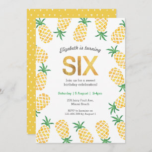 Tropical pineapple 6th Birthday Invitation