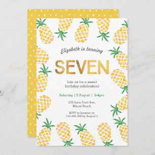 Tropical pineapple 7th Birthday Invitation