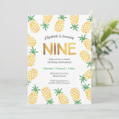 Tropical pineapple 9th Birthday Invitation (Standing Front)