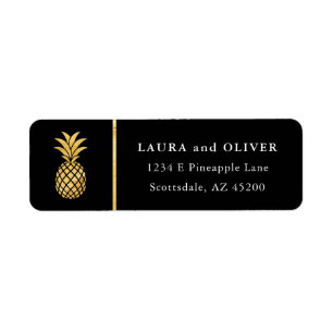 Tropical Pineapple Address Labels, Black & Gold Label