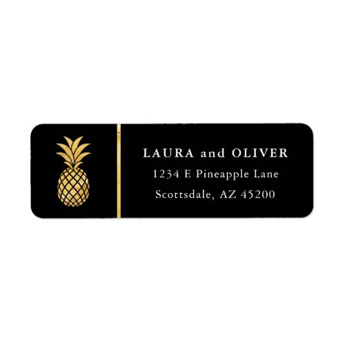 Tropical Pineapple Address Labels Black  Gold Label