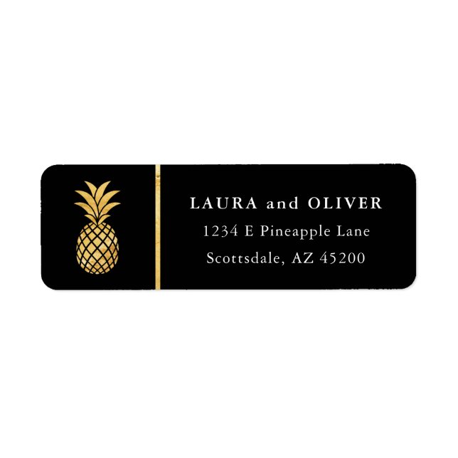 Tropical Pineapple Address Labels, Black & Gold Label (Front)