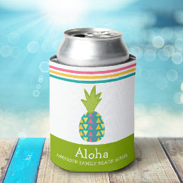 Tropical Pineapple Aloha Beach House Luau Green Can Cooler