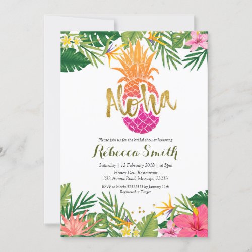 Tropical Pineapple Aloha Bridal Shower Invitation