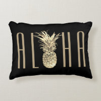 Tropical Pineapple Aloha Gold Typography Black