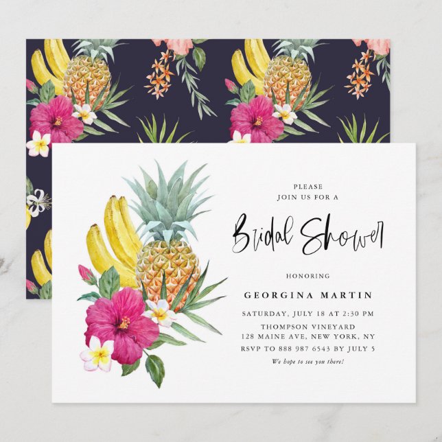 Tropical Pineapple and Hibiscus Bridal Shower Invitation (Front/Back)