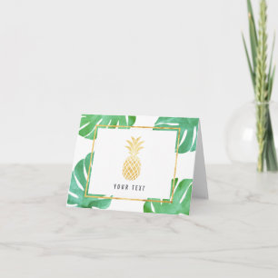 Tropical pineapple and leaves letterpress thank you card