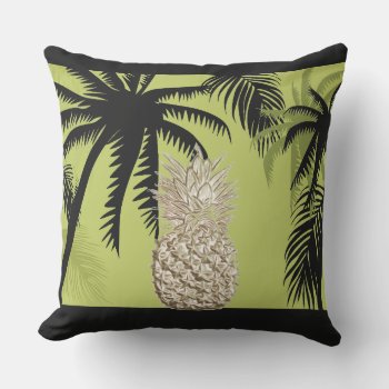 Tropical Pineapple And Palm Fronds Outdoor Pillow by Rebecca_Reeder at Zazzle