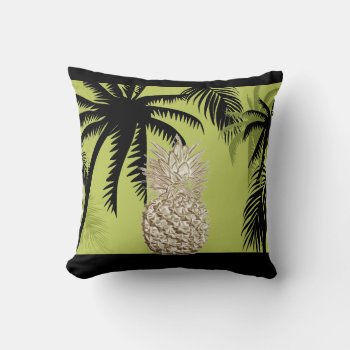 Tropical Pineapple And Palm Fronds Throw Pillow by Rebecca_Reeder at Zazzle