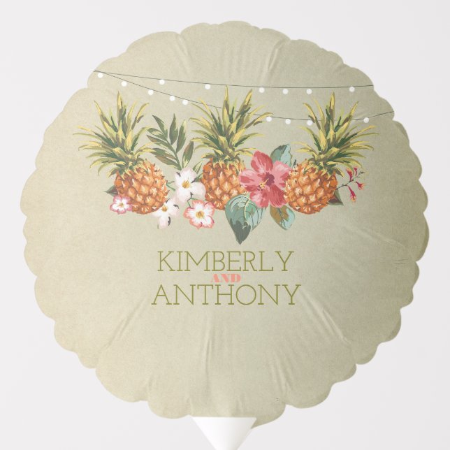 Tropical Pineapple and String Lights Beach Party Balloon (Front)