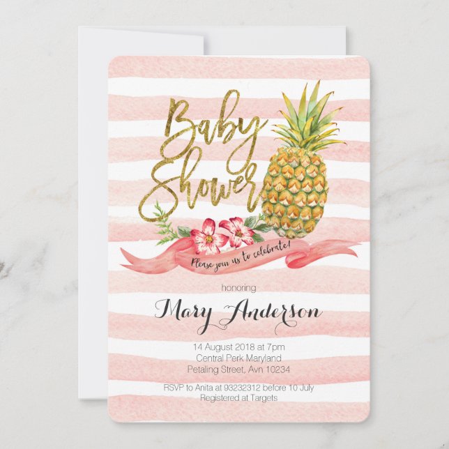 Tropical Pineapple Baby Shower Invitation (Front)