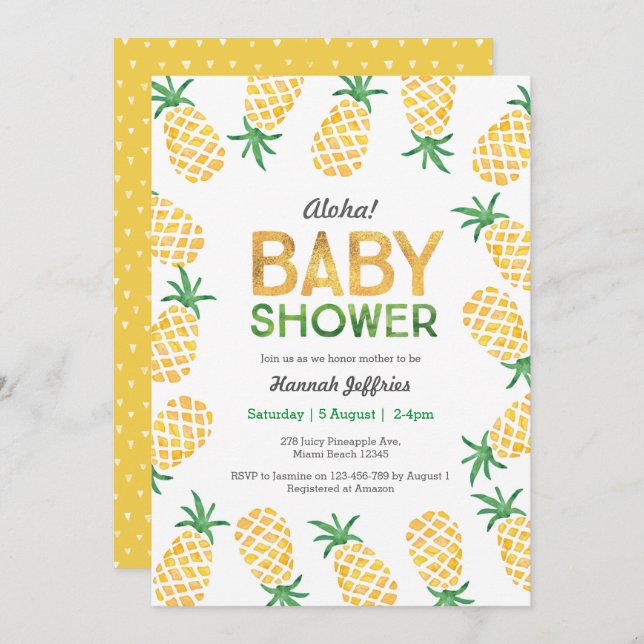 Tropical pineapple Baby Shower Invitation (Front/Back)