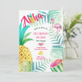 Tropical Pineapple Baby Shower Invites Flamingo (Standing Front)