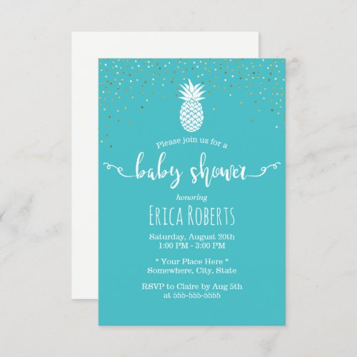 Tropical Pineapple Baby Shower Modern Turquoise Invitation