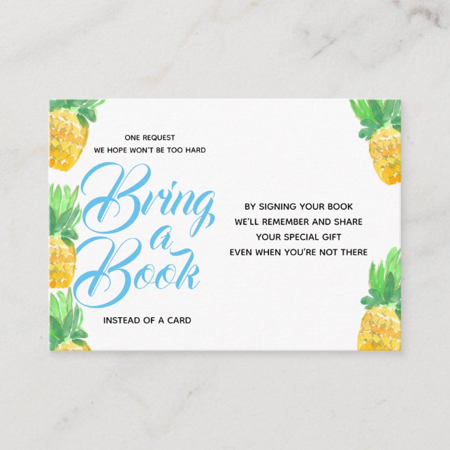 Tropical pineapple babyshower bring a book card (Front)