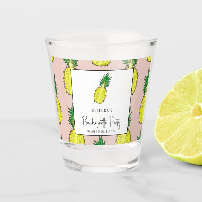 Tropical Pineapple Bachelorette Weekend Party Shot Glass (Front)