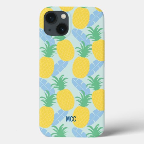 Tropical Pineapple Banana Leaves Personalized iPhone 13 Case