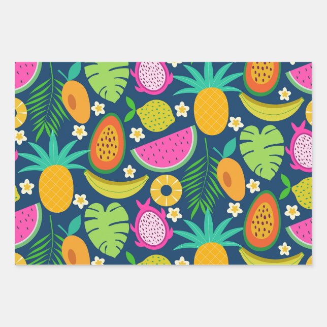 Tropical Pineapple Banana watermelon Fruits  Wrapping Paper Sheets (Front)