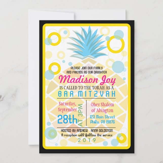 TROPICAL PINEAPPLE Bat Mitzvah Invitation (Front)