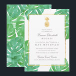 Tropical Pineapple Bat Mitzvah invitation<br><div class="desc">Tropical Pineapple Gold  Bat Mitzvah Invitation,  the centerpiece of our tropical pineapple stationery collection. Featuring watercolor tropical leaves in the background with faux gold foil accents.</div>