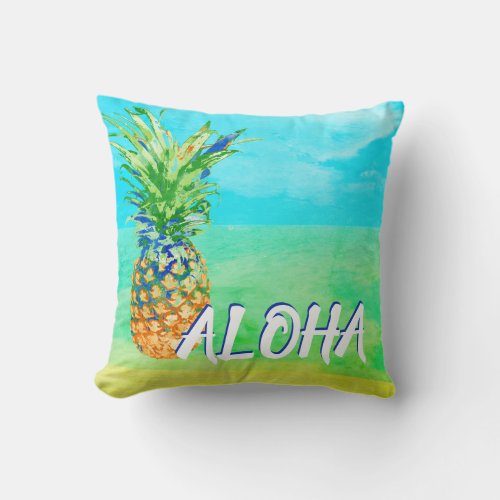 Tropical Pineapple Beach Aloha Throw Pillow