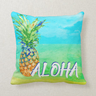 Tropical Pineapple Beach Aloha Throw Pillow