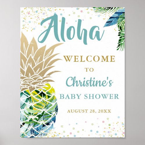 Tropical Pineapple Beach Baby Shower Welcome Sign