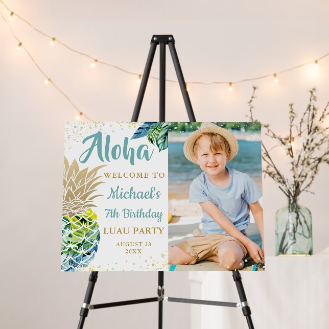 Tropical Pineapple Beach Birthday Welcome Photo Foam Board (In Situ (Stand))