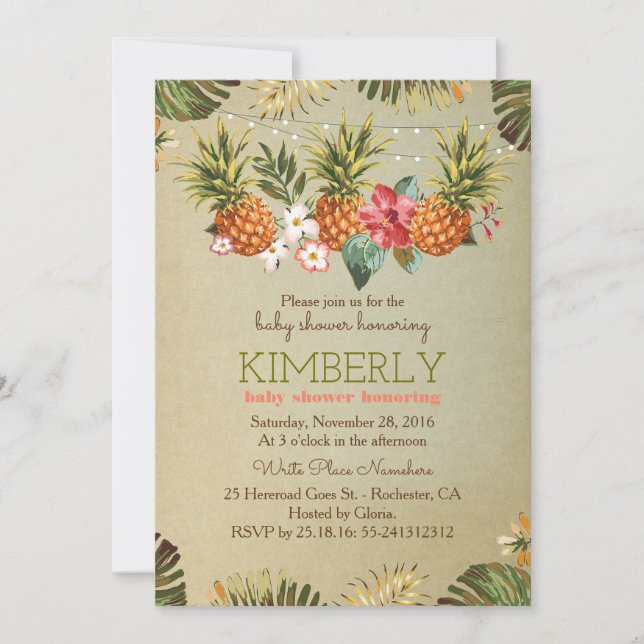 tropical pineapple beach lights baby shower invitation (Front)