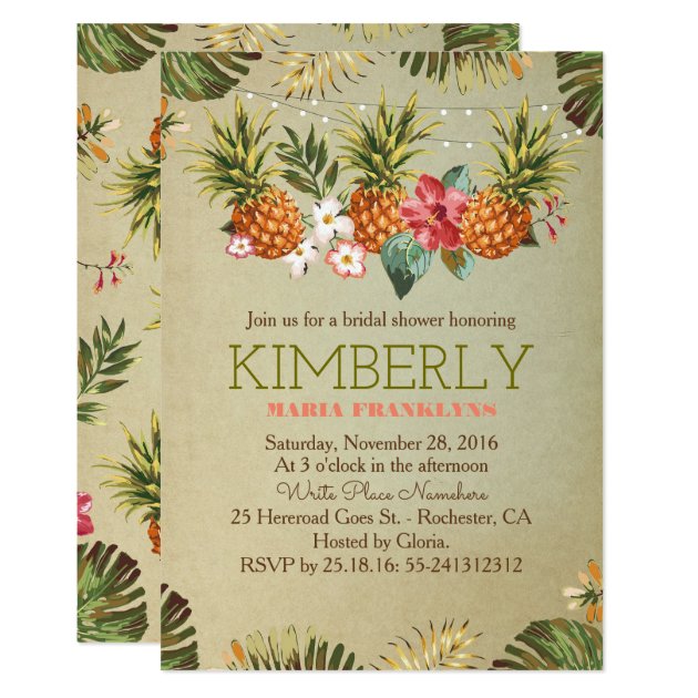 Tropical Pineapple Beach Lights Bridal Shower Invitation