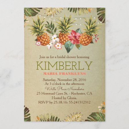 Tropical Pineapple Beach Lights Bridal Shower Invitation