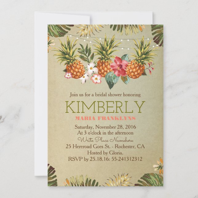 tropical pineapple beach lights bridal shower invitation (Front)