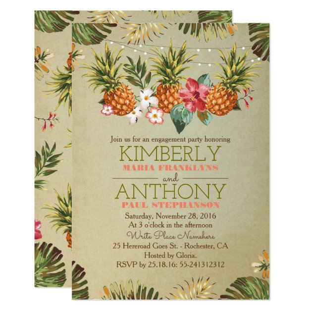 Tropical Pineapple Beach Lights Engagement Party Invitation