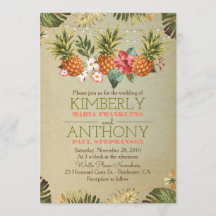tropical pineapple beach lights wedding invitation
